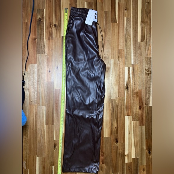 Commense Chocolate Brown Wide Leg Elastic Waist Drawstring Faux Leather Pants Sm - Picture 5 of 10